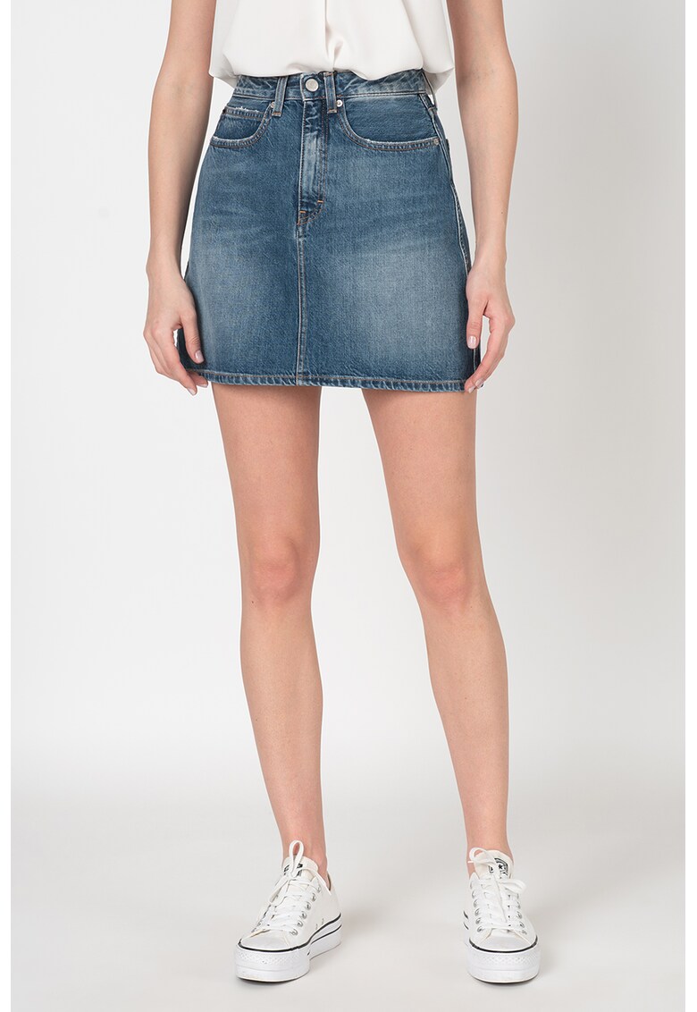 Fusta mini din denim - cu aspect decolorat