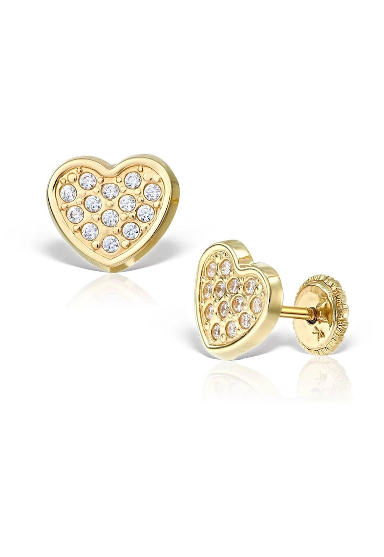 Cercei fetite - aur 14 KT - model inimioare - inchidere cu protectie