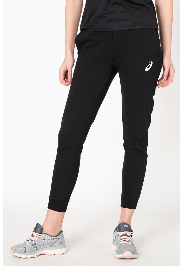 Pantaloni sport cu talie inalta si logo contrastant - pentru antrenament - Alb/Negru