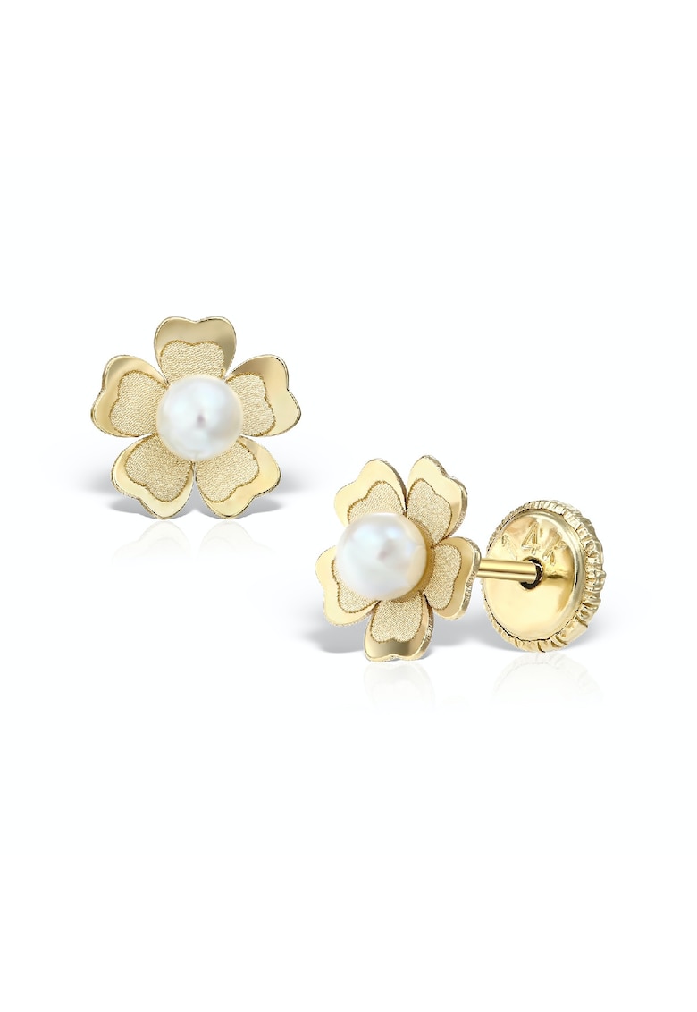 Cercei aur copii - model floral cu perla - aur galben 14K - MOSV