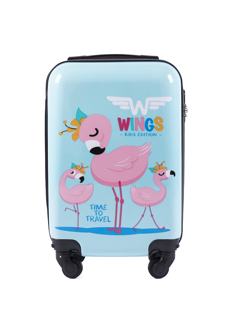 Troler Cabina - Policarbonat - 4 Roti - WKIDS - 50 cm - Imprimeu Flamingo