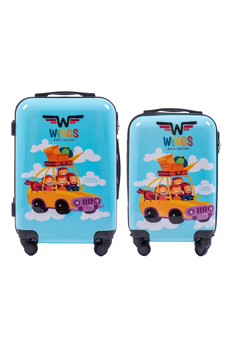 Set Trolere - Policarbonat - 4 Roti - WKIDS - 2 Piese - Imprimeu Car