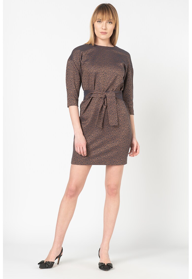 Rochie cu imprimeu abstract si prindere cu cordon