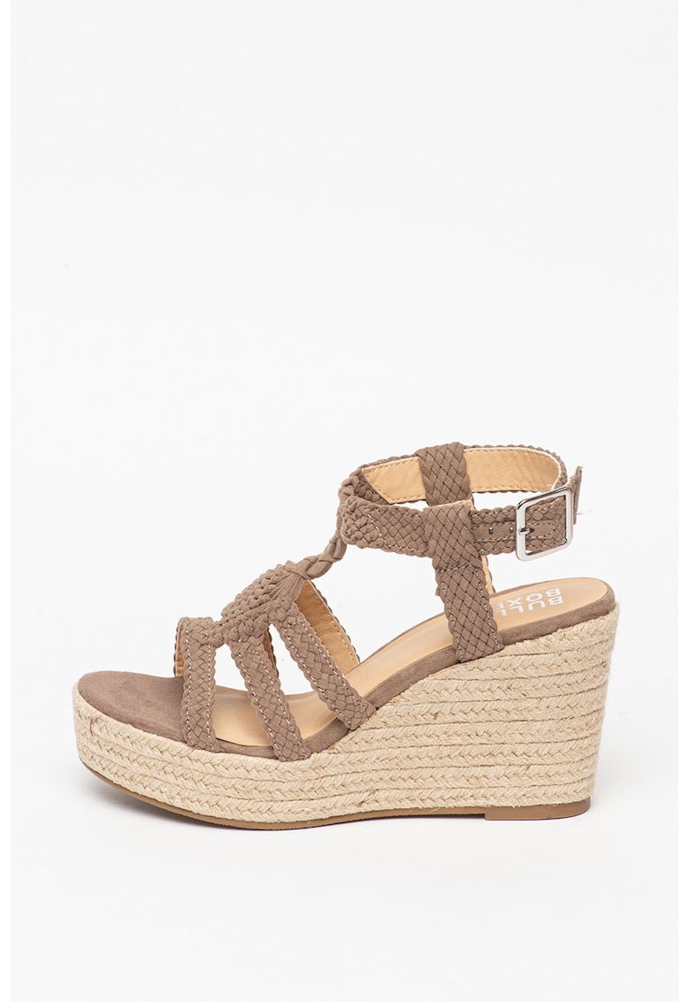 Sandale wedge tip espadrile de piele intoarsa ecologica