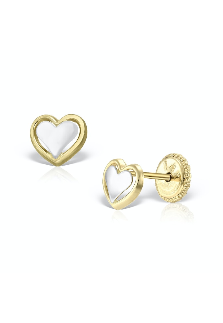 Cercei copii - doua inimi aur galben 14K cu rodiu -
