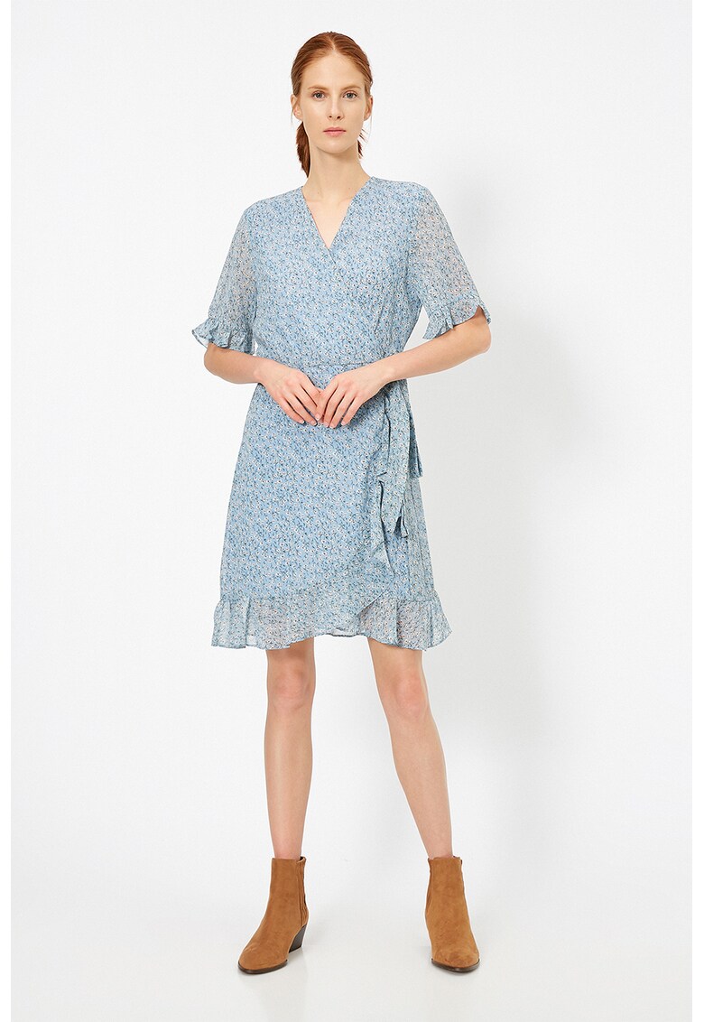 Rochie mini cu croiala petrecuta si model floral Rochie mini cu croiala petrecuta si model floral