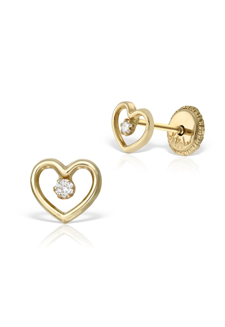 Cercei inimioare din aur galben 14K cu diamante -