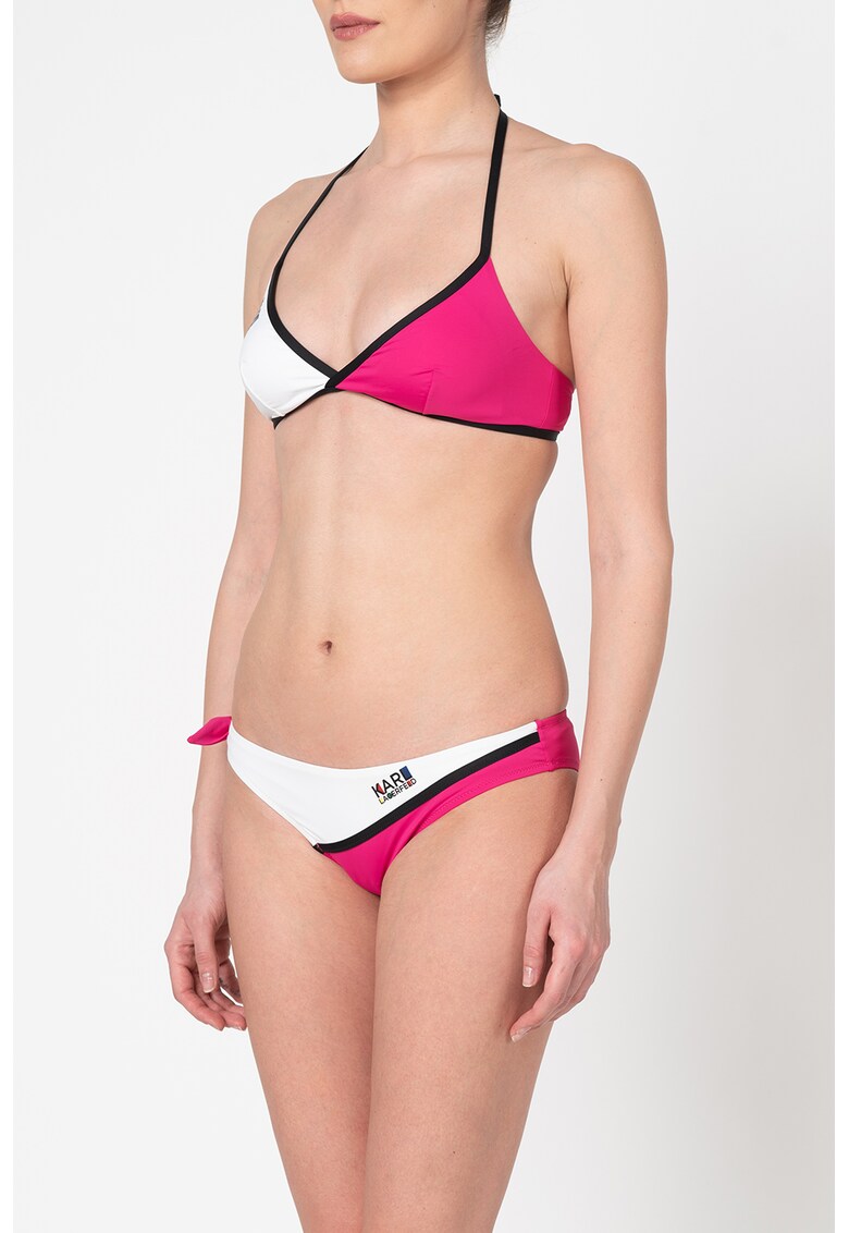 Sutien de baie cu cupe triunghiulare si model colorblock