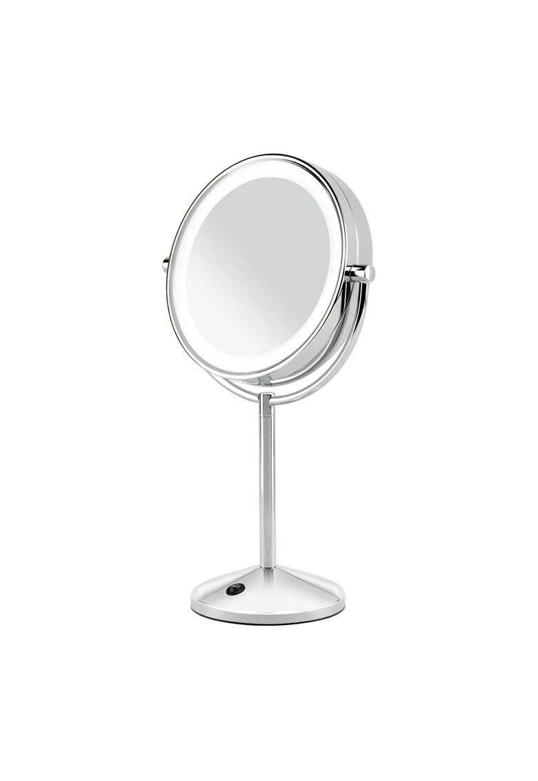 Oglinda cosmetica - Led - Lupa - Marire 10x - 19 cm - 2 fete - rotire 360° - Baterii AA - Silver