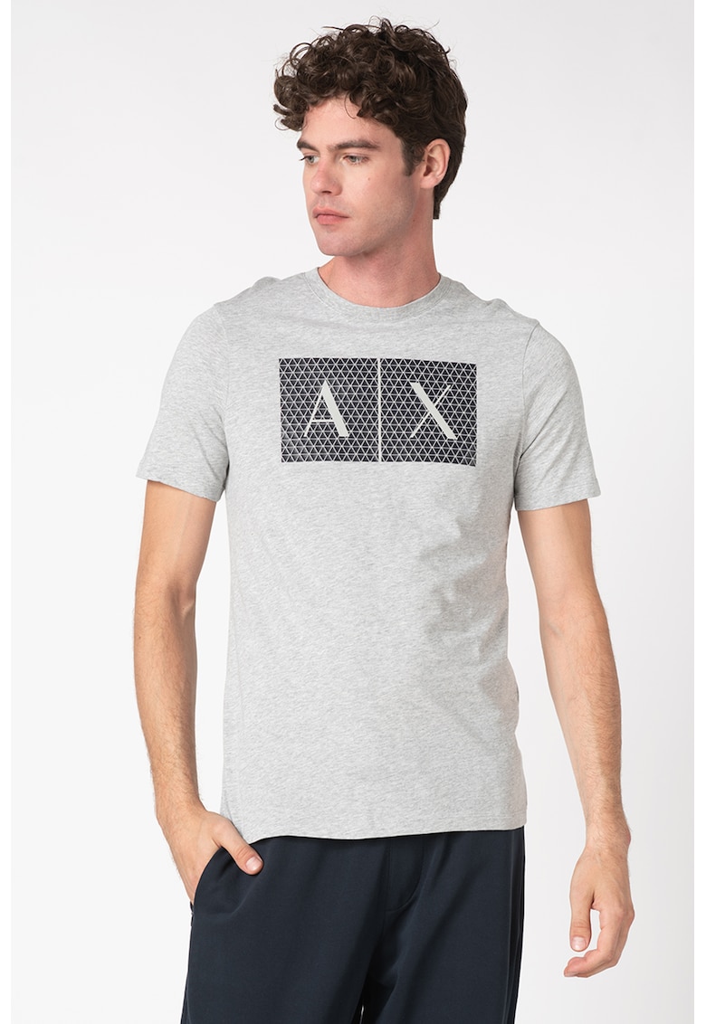 Armani Exchange Tricou slim fit de bumbac cu imprimeu logo - Negru/Gri melange