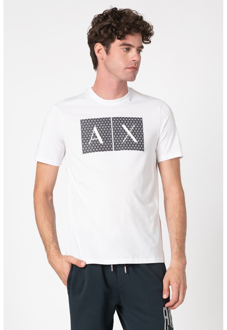 Tricou slim fit de bumbac cu imprimeu logo - Alb