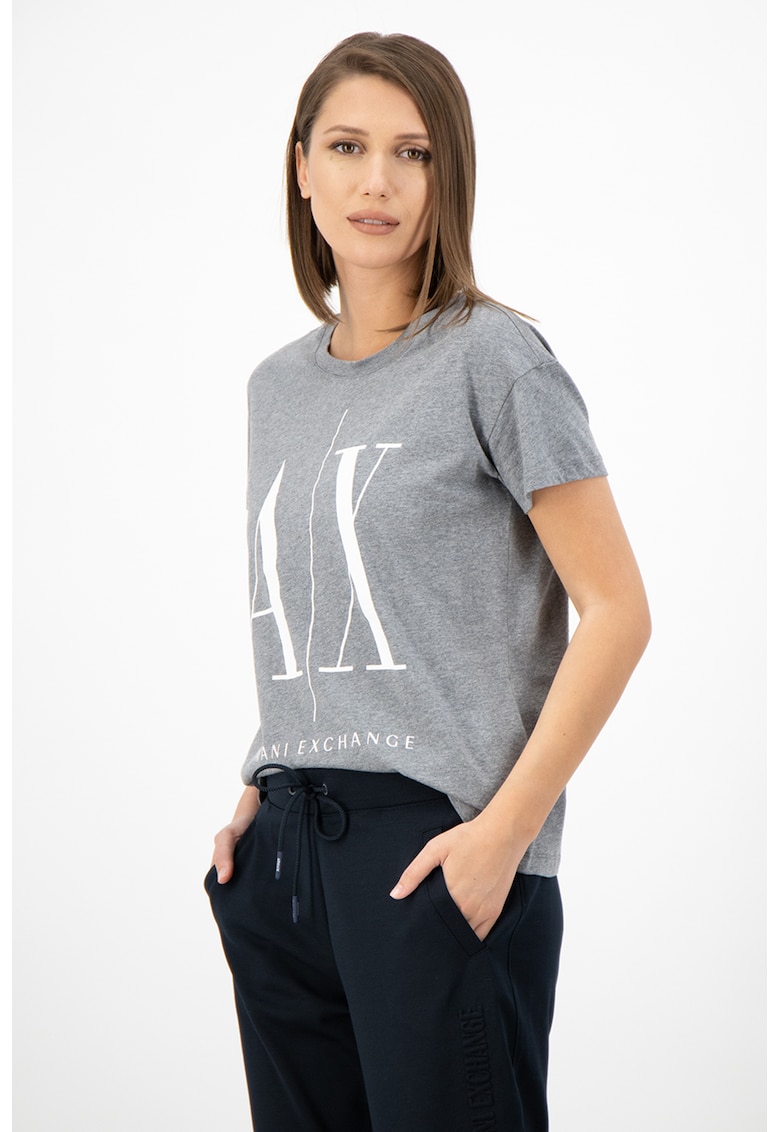 Tricou lejer cu imprimeu logo - Alb/Gri inchis