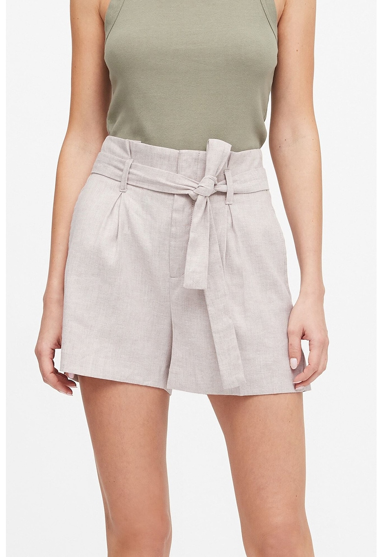 Pantaloni scurti din amestec de in - cu talie inalta
