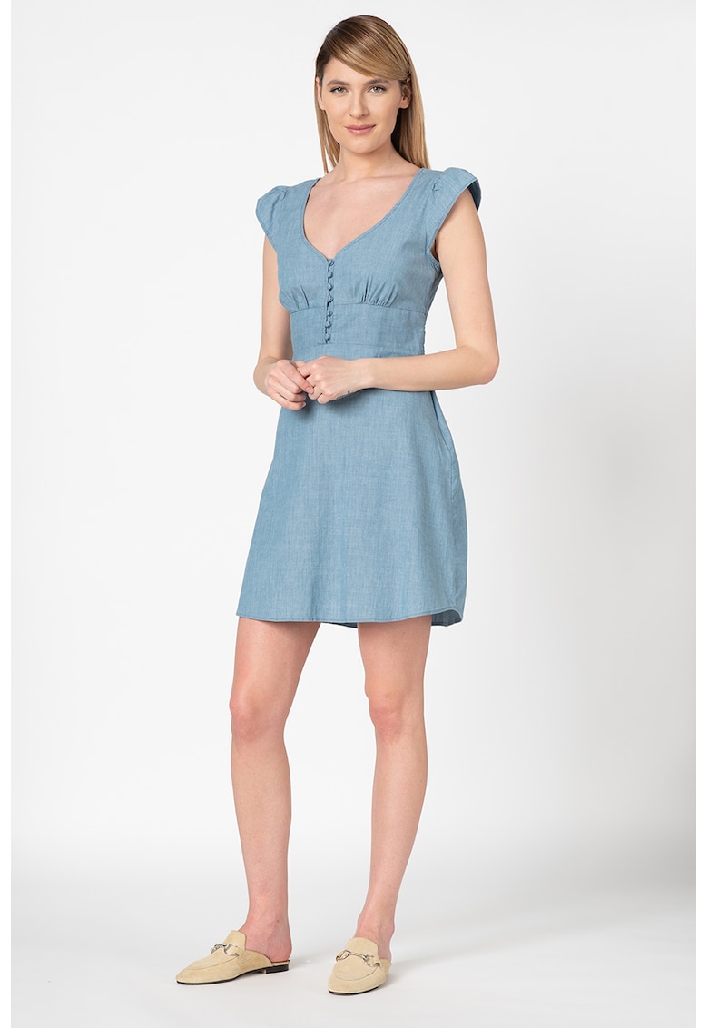 Rochie din chambray cu maneci tip aripioara