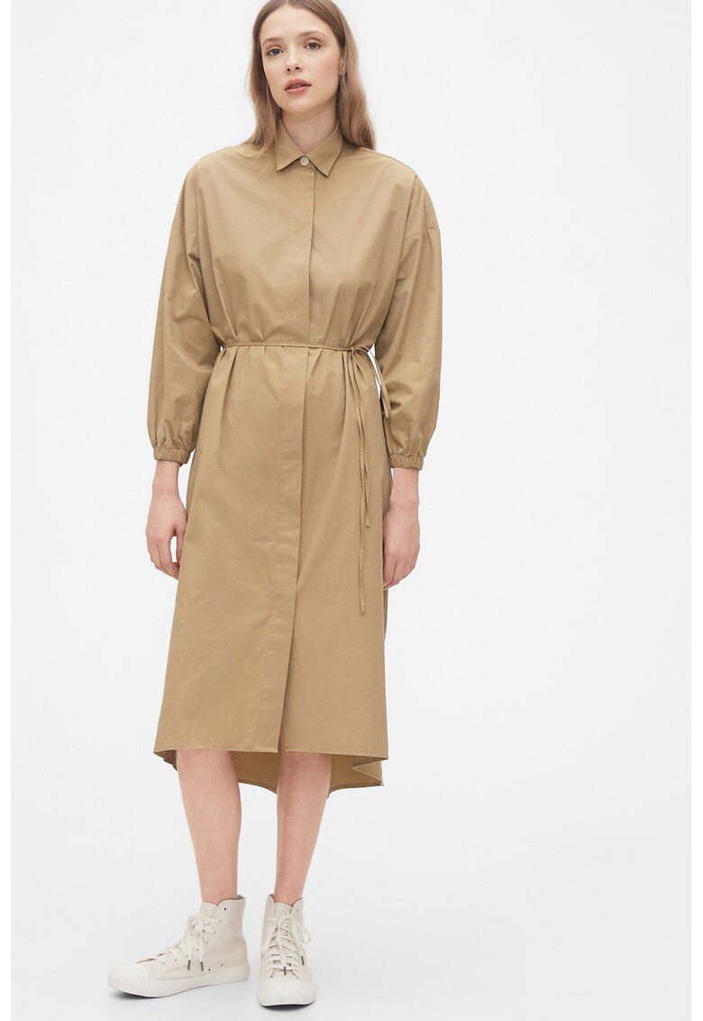 Rochie midi tip camasa cu maneci bufante