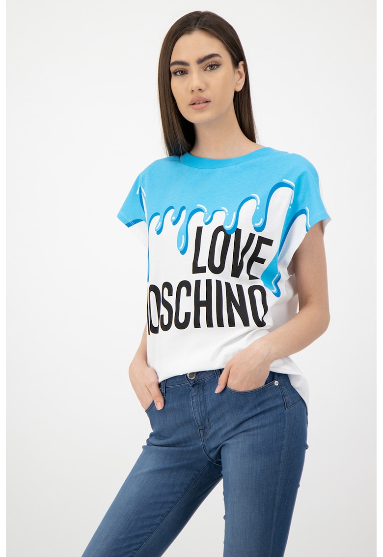 Tricou cu imprimeu logo si maneci cazute de la Love Moschino