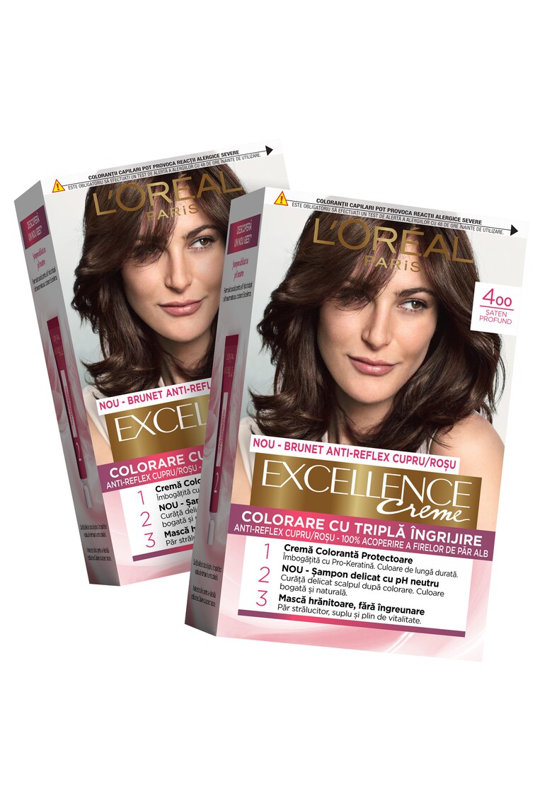 Pachet promo: 2 x Vopsea de par permanenta cu amoniac Excellence Creme 4 Saten Mediu - 192 ml