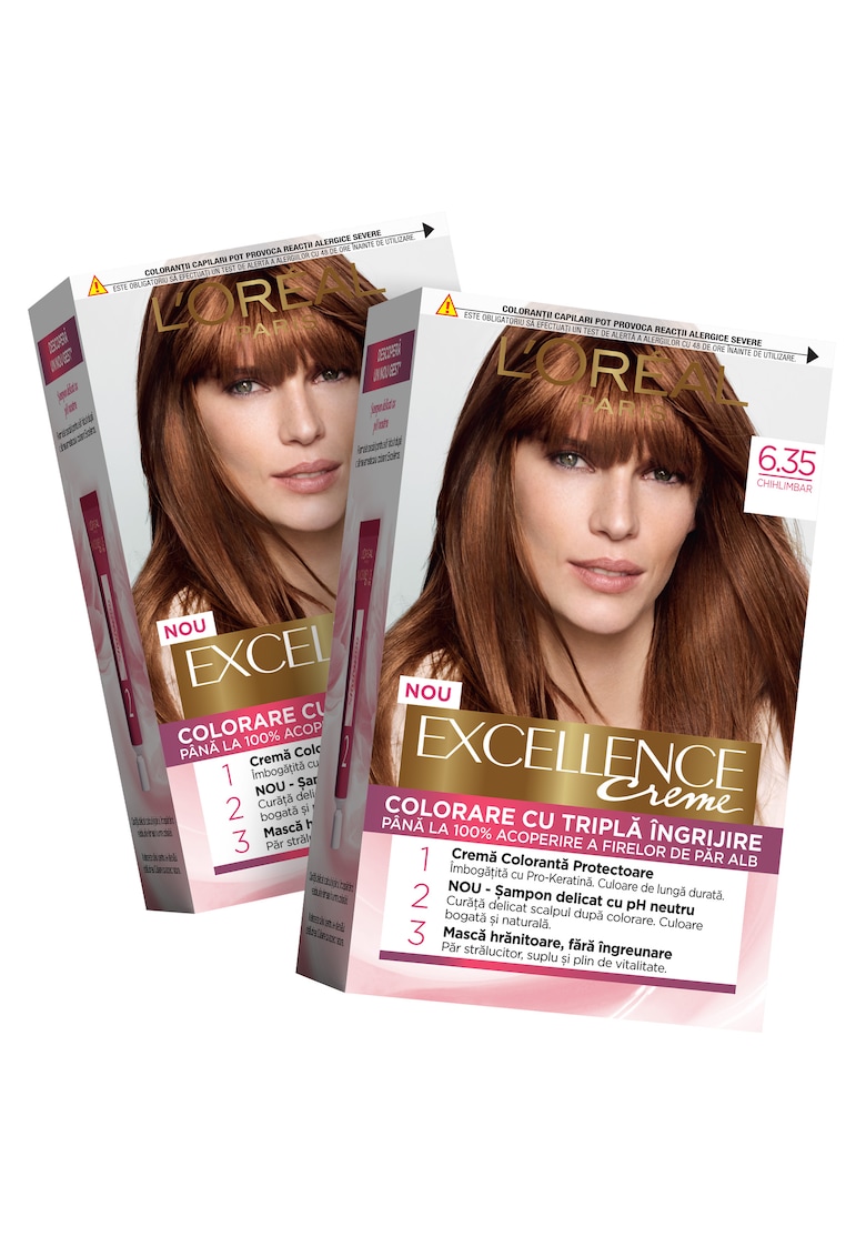 Pachet promo: 2 x Vopsea de par permanenta cu amoniac Excellence Creme 6.35 Maro Ciocolata - 192 ml