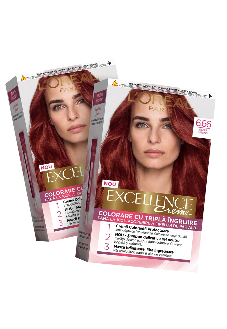 Pachet promo: 2 x Vopsea de par permanenta cu amoniac Excellence Creme 6.66 Rosu Intens - 192 ml