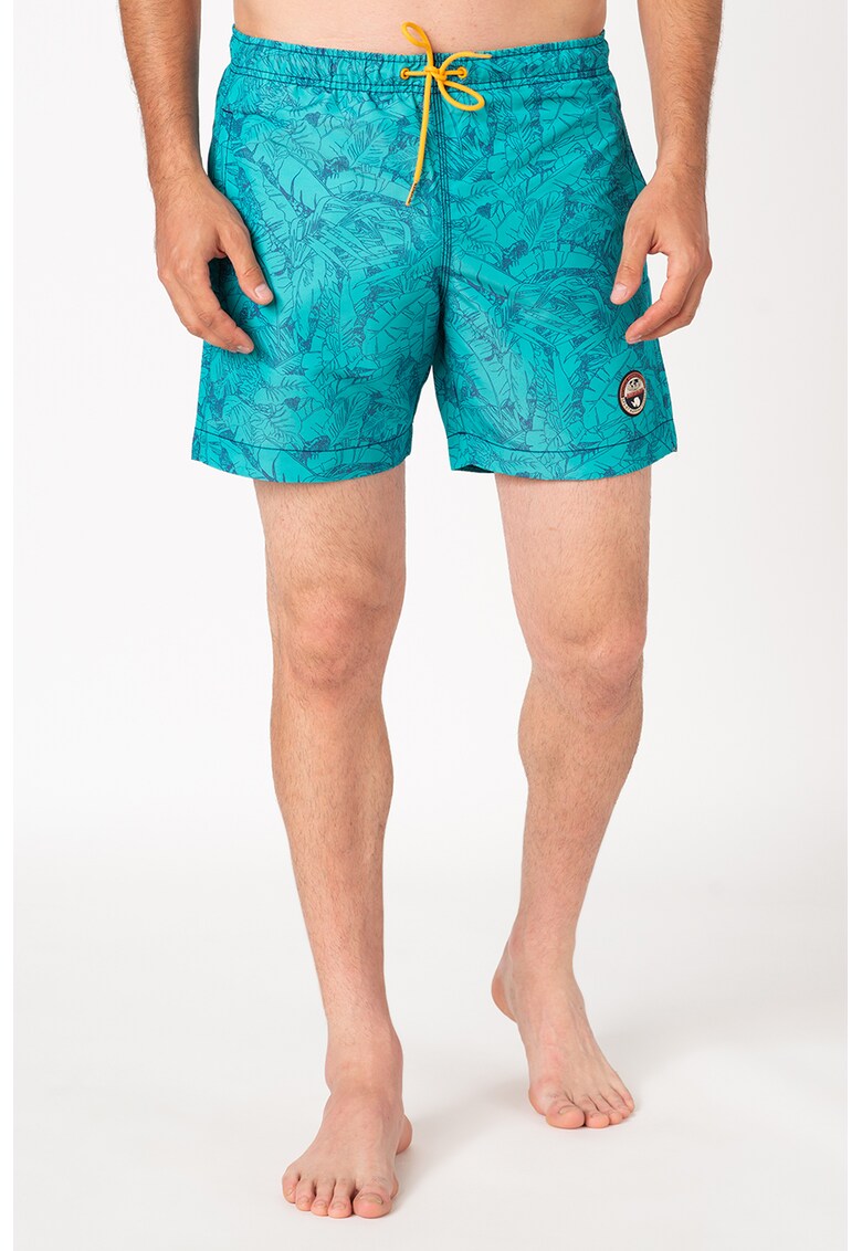 Pantaloni scurti de baie cu imprimeu tropical si talie cu snur de ajustare Vail 3