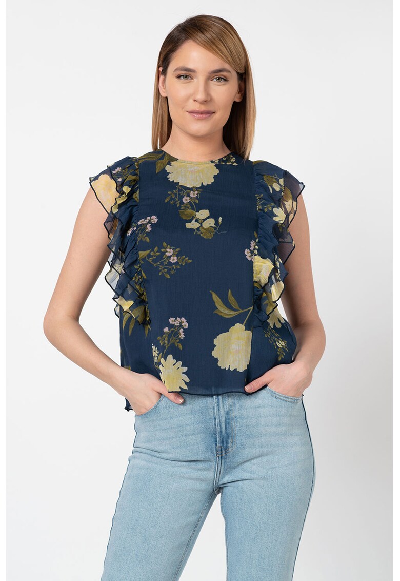 Bluza cu imprimeu floral si detalii cu volane