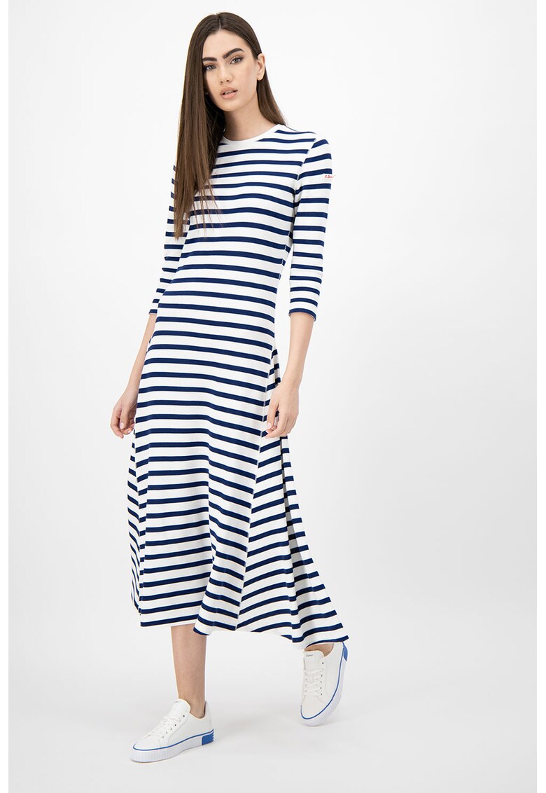 Rochie midi din amestec de bumbac - cu model cu dungi