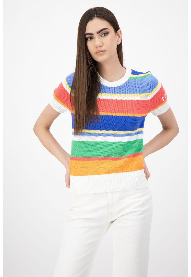 Pulover cu maneca scurta si model colorblock