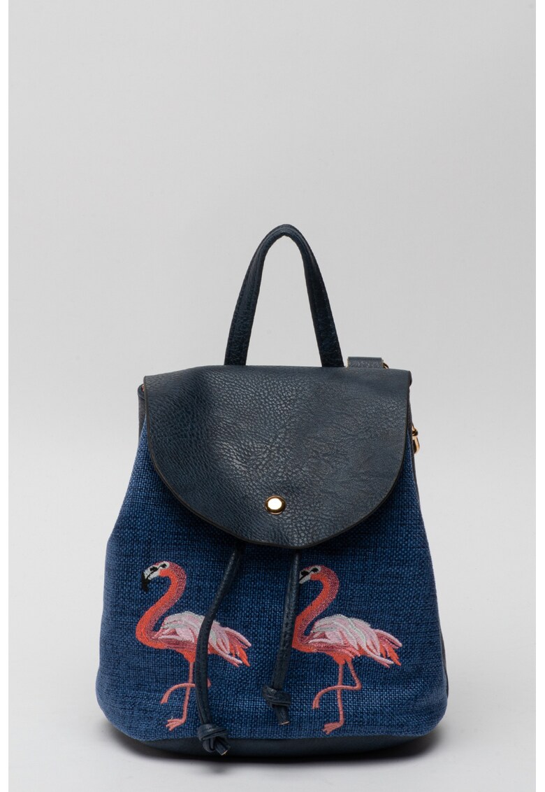 Rucsac de piele ecologica cu broderii cu flamingo