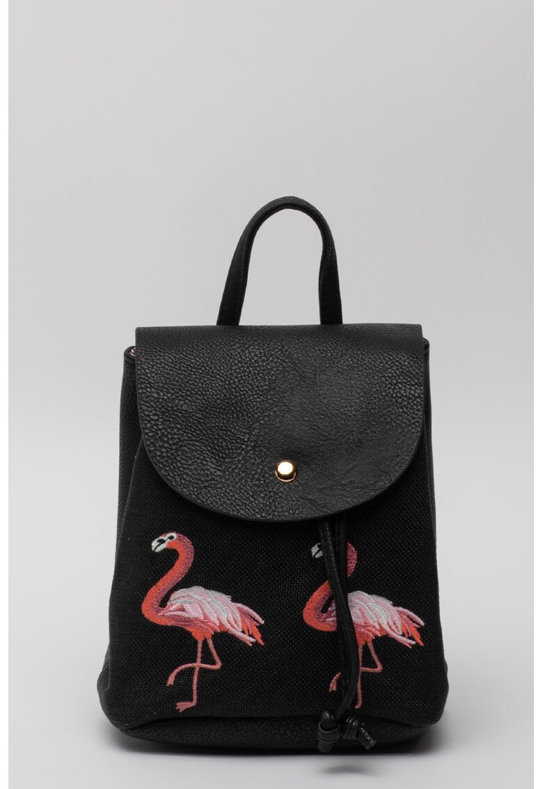 Rucsac de piele ecologica cu broderii cu flamingo