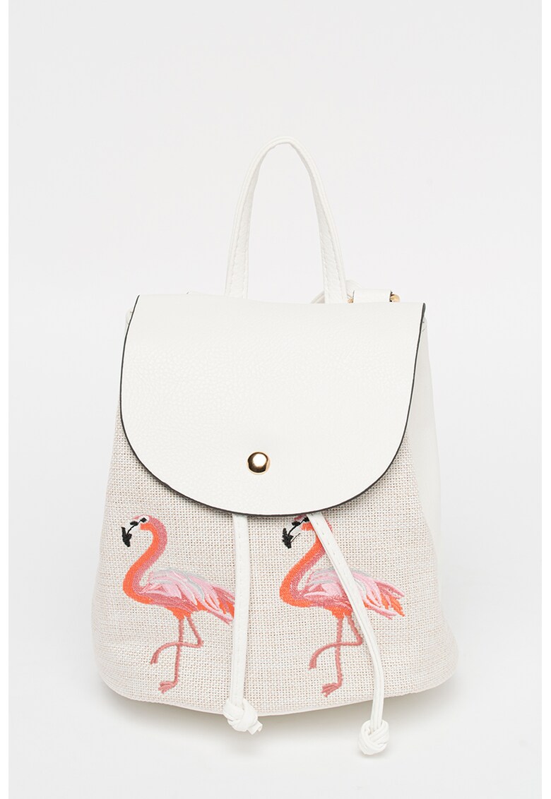 Rucsac de piele ecologica cu broderii cu flamingo