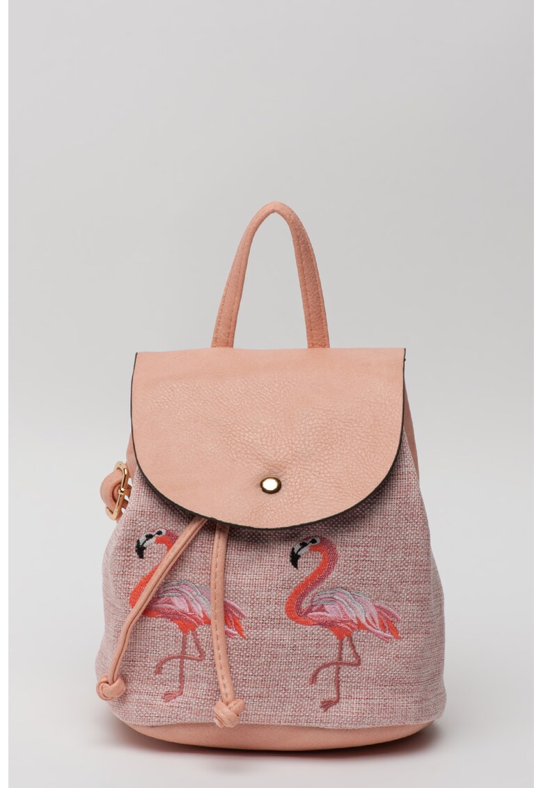 Rucsac de piele ecologica cu broderii cu flamingo