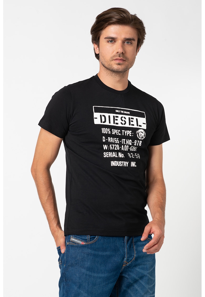 Tricou cu decolteu la baza gatului si imprimeu logo Diego