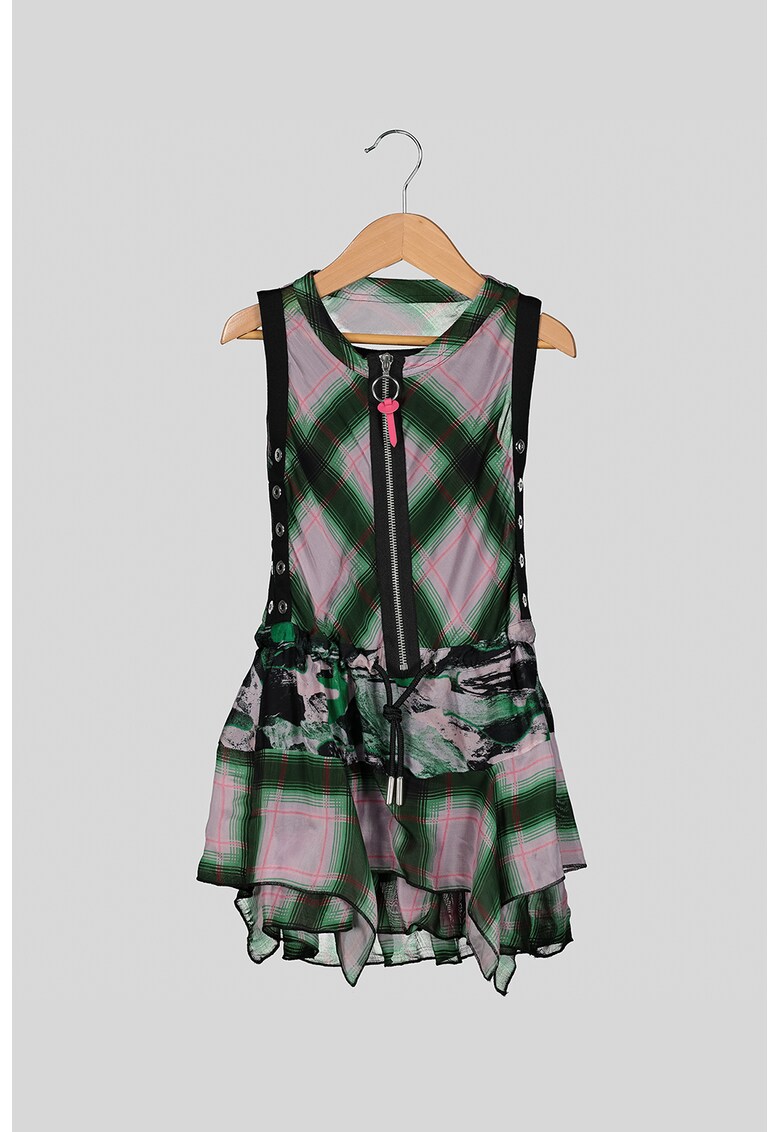Rochie cu model in carouri si fermoar pe partea din fata