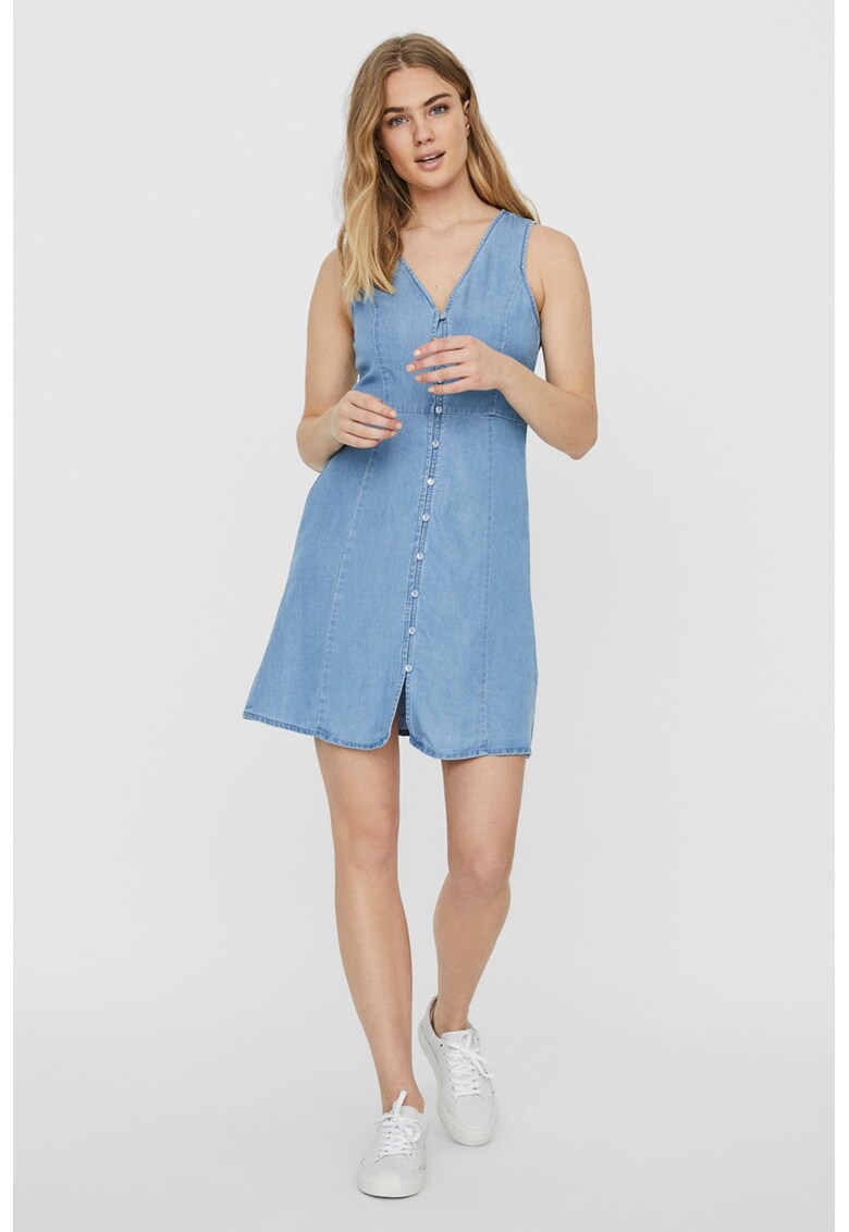 Rochie mini din chambray de lyocell - cu croiala in A