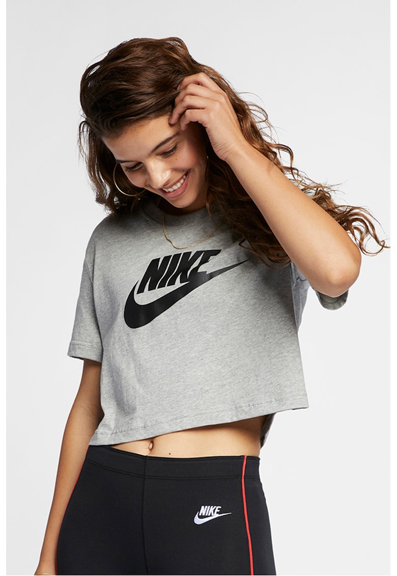 Tricou crop cu imprimeu logo Sportswear Essentials