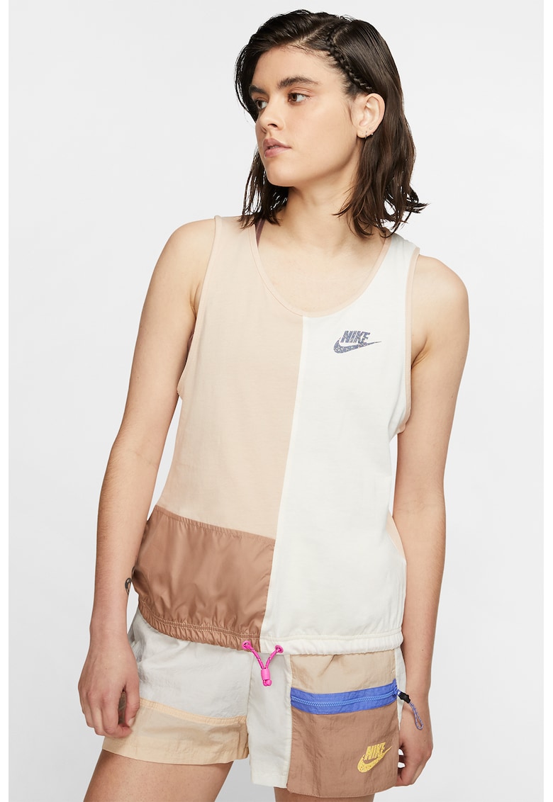 Top colorblock Sportswear Icon Clash - Alb/Maro bronz/Maro nisip