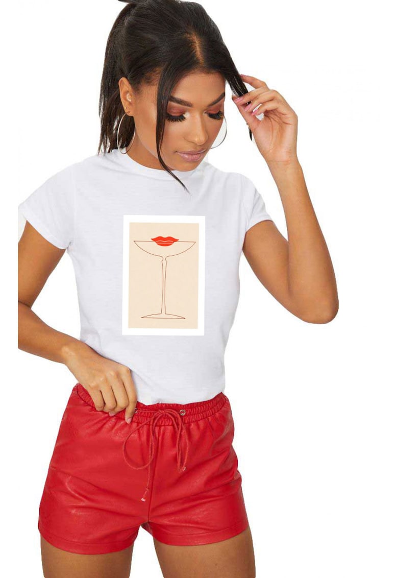 Tricou dama alb - Cocktail Kiss