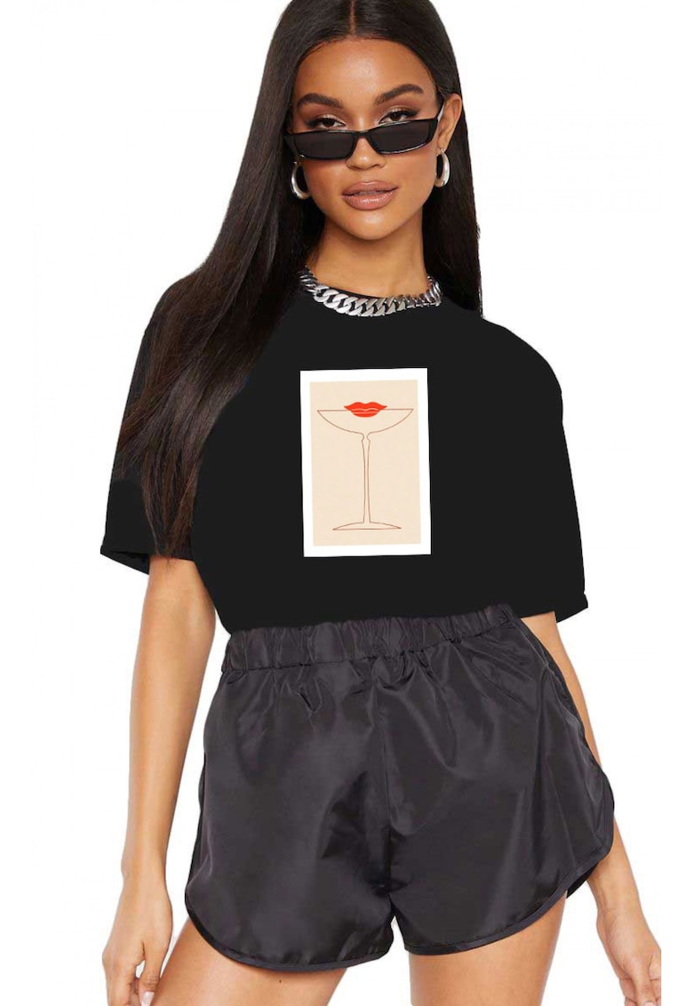 Tricou dama negru - Cocktail Kiss