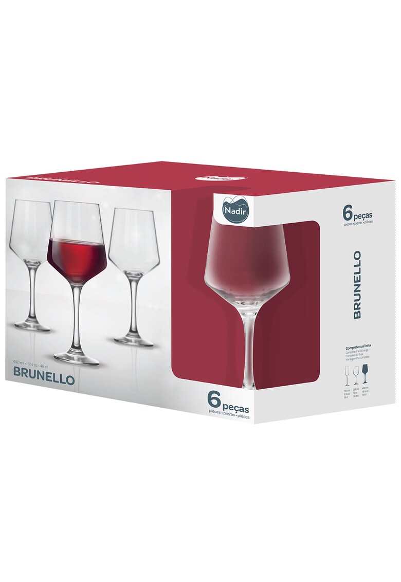 Set 6 pahare cu picior Brunello pentru vin rosu - 490 ml