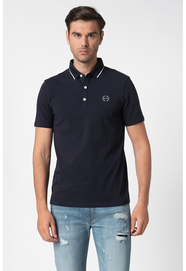 Tricou polo slim fit cu logo pe piept