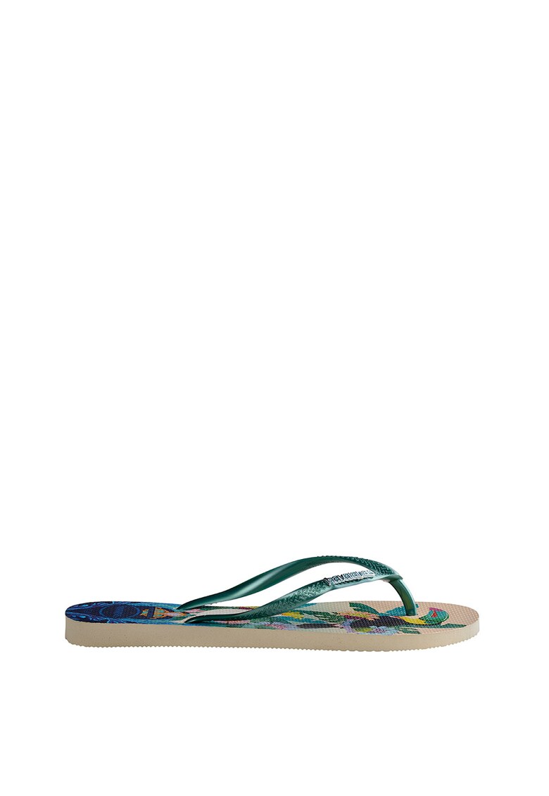 Papuci flip-flop cu model tropical si bareta texturata Slim