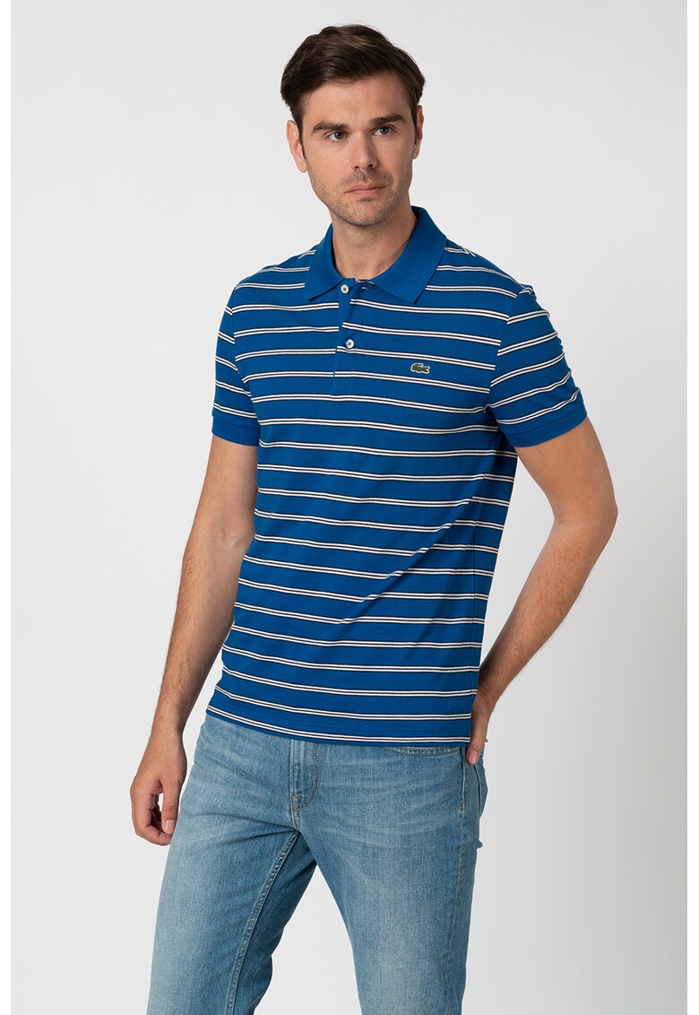 Tricou polo din amestec de in - cu model in dungi