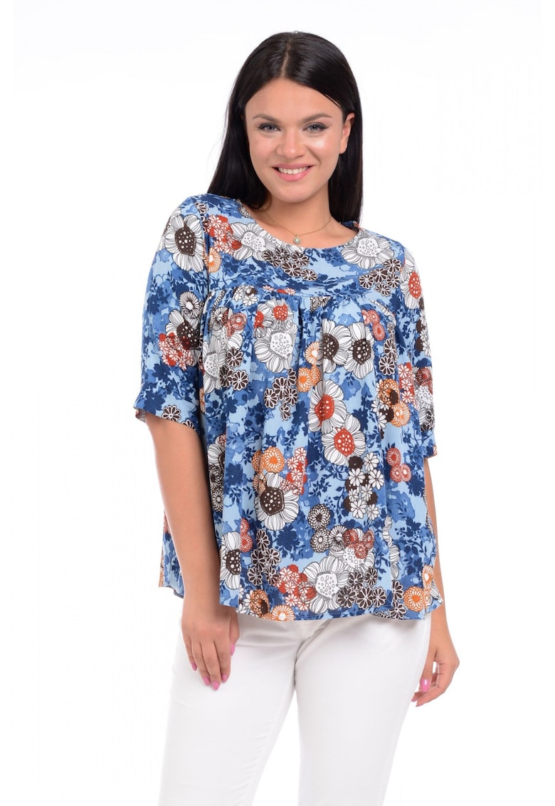 888122717-Bluza Dama Ampla cu flori Albastra