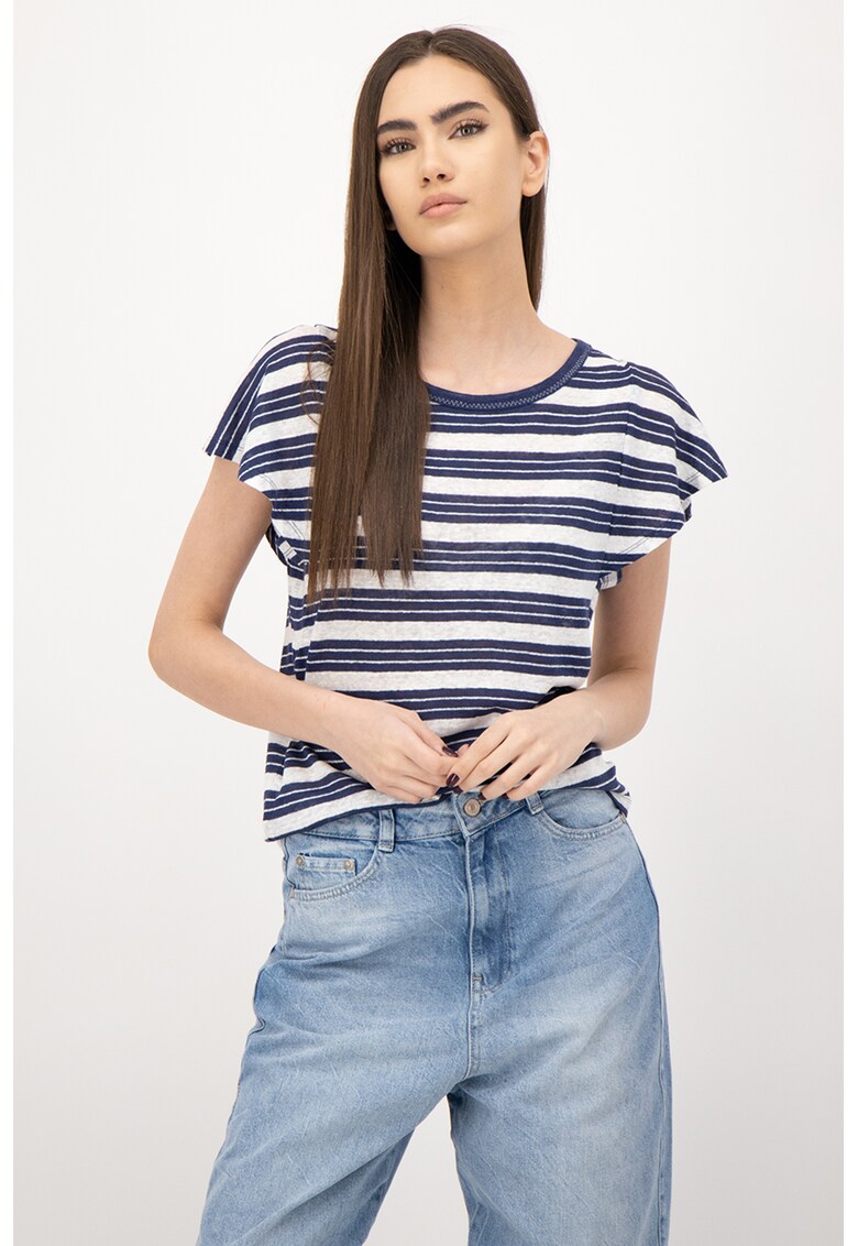 Tricou din amestec de in - cu maneci cu volane