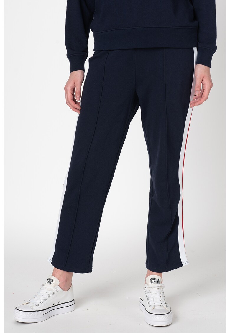 Pantaloni crop sport cu benzi laterale contrastante