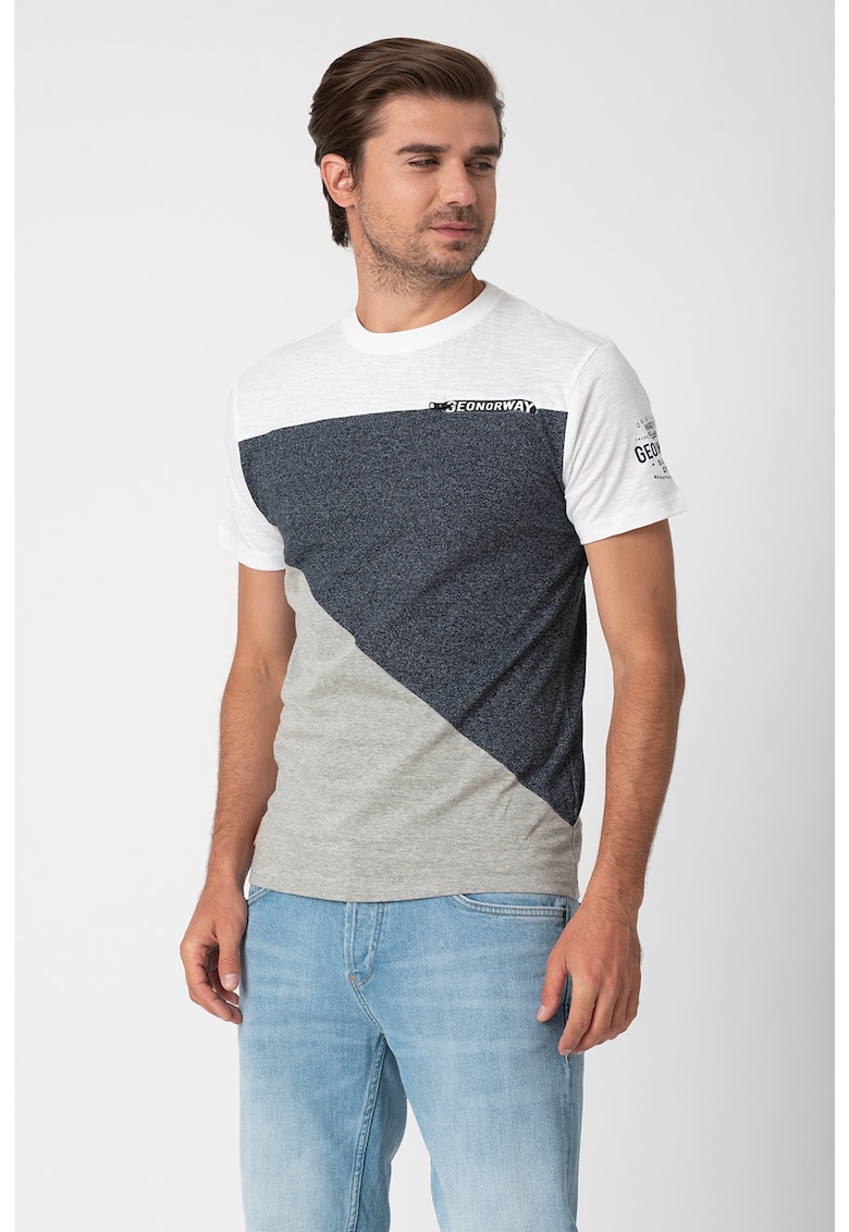 Tricou cu decolteu la baza gatului si aspect colorblock Jriche