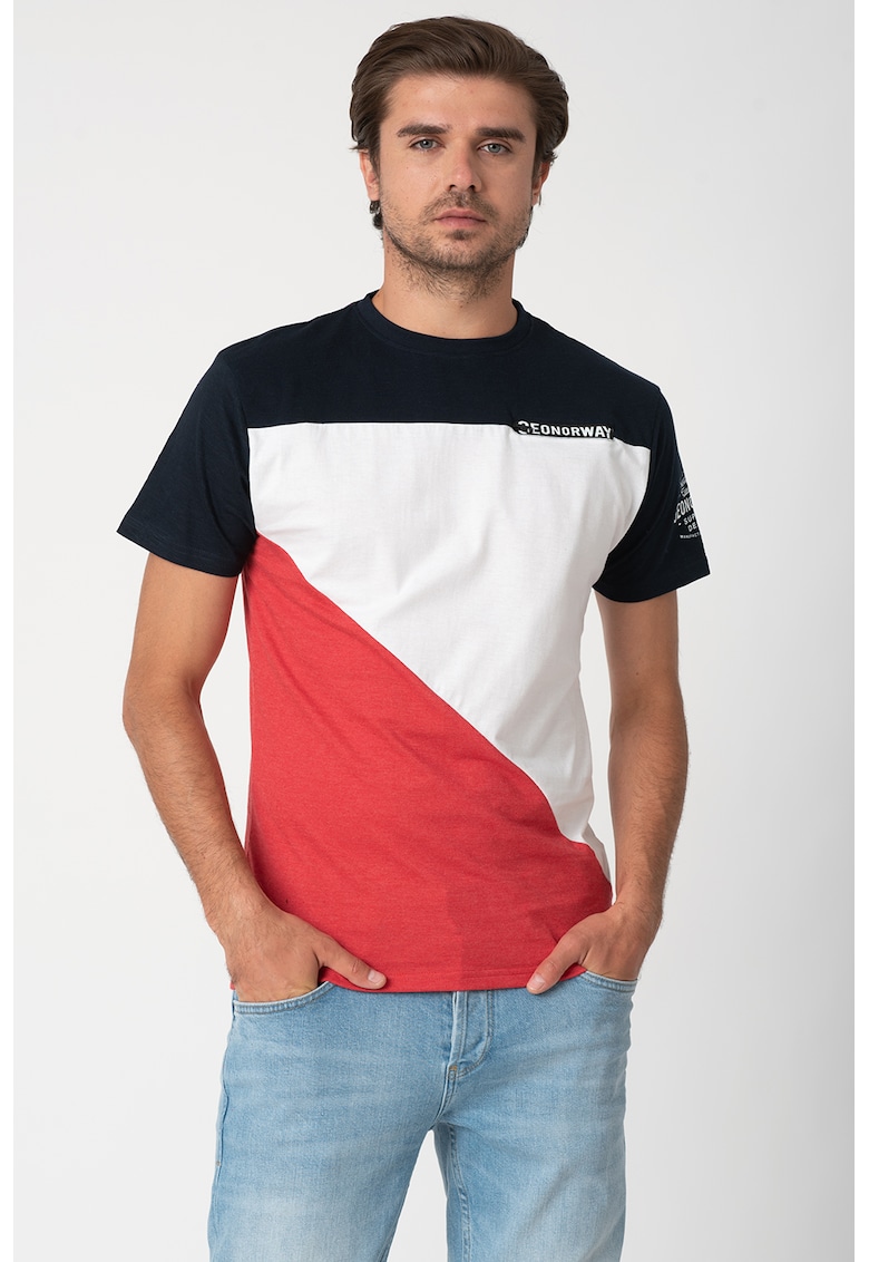 Tricou cu decolteu la baza gatului si aspect colorblock Jriche