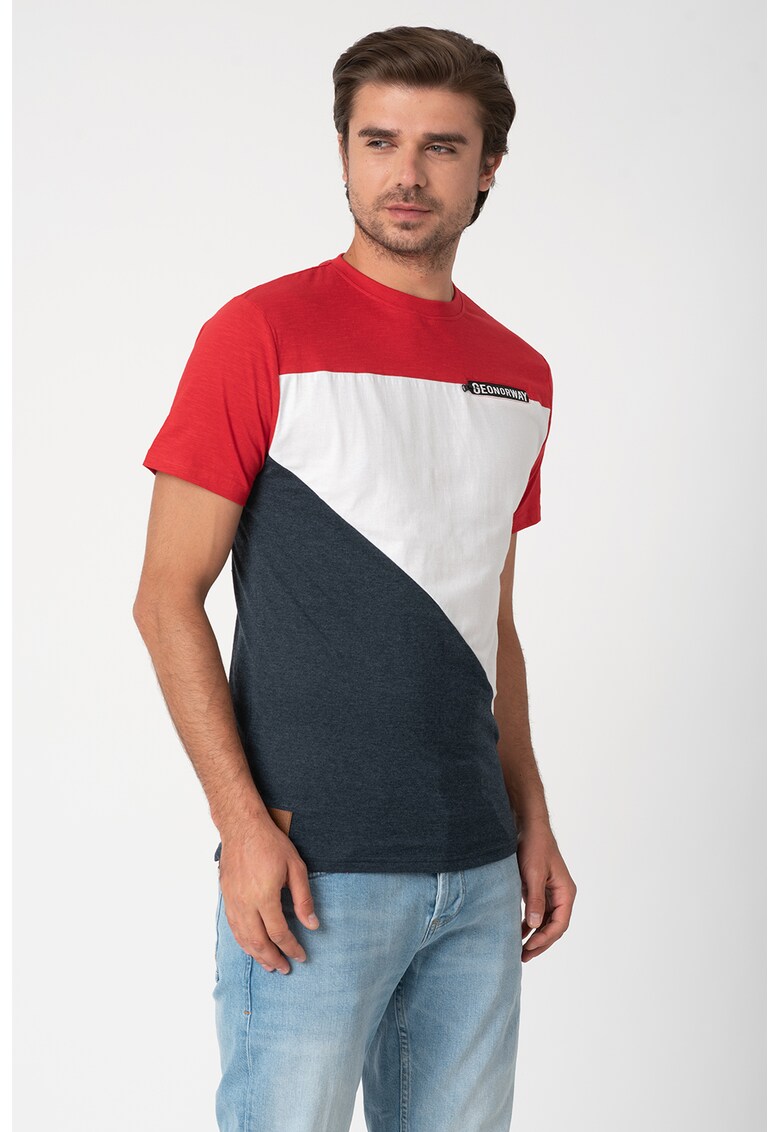 Tricou cu decolteu la baza gatului si aspect colorblock Jriche