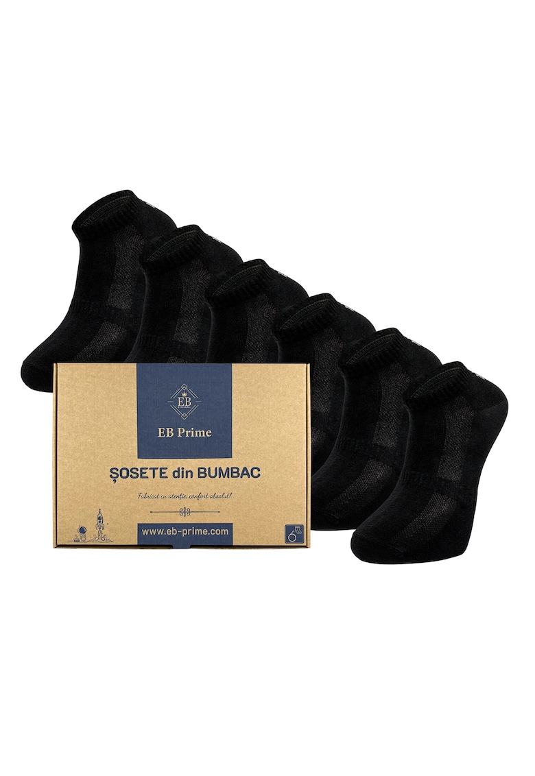 Set 6 perechi - Sosete Scurte din Bumbac Pieptanat - fara cusatura - respirabile si confortabile - Negru