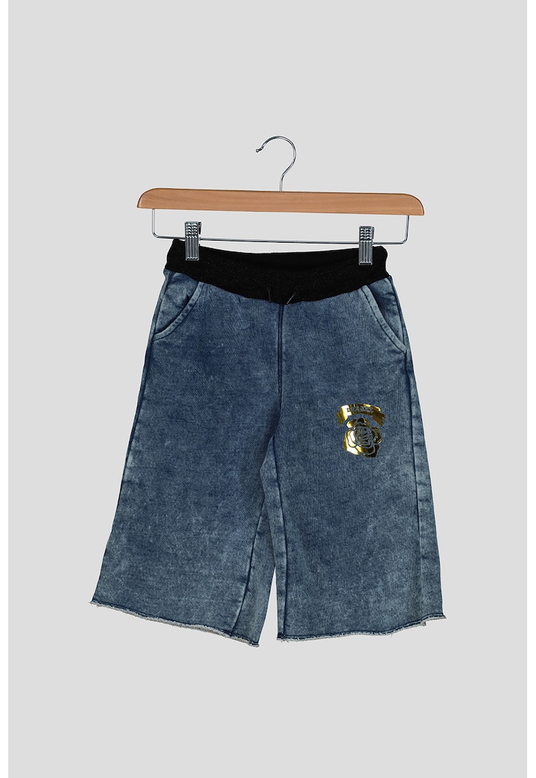 Pantaloni culotte de denim cu aspect decolorat